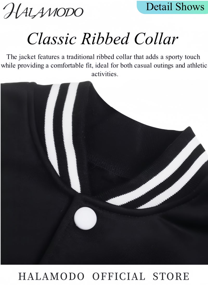 HALAMODO Varsity Baseball Jacket Casual Letterman Bomber Jacket Windbreaker Lightweight Jacket Coat Slim Fit Varsity Letterman Jacket for Men Women  - Image 4