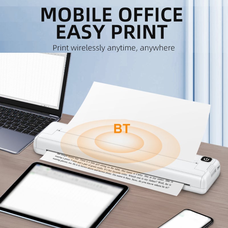 Portable Printer Wireless Inkless Printer Supports 8.26''x11.69'' Thermal Paper Printer BT Connection Printer A4 Thermal Paper Compatible with iOS, Android & Laptop for Office Car Home, Travel, - Image 4