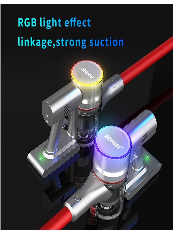 BOMIDI Cordless Stick & Handheld Vacuum Cleaner | RGB Intelligent Lighting | 99.98% Filtration | 45-Min Battery Life | 800mL Transparent Dust Cup | Ultra-Quiet | Powerful Suction | Multi-Surface Brush Heads | WV102-GOLD RED  - Image 4