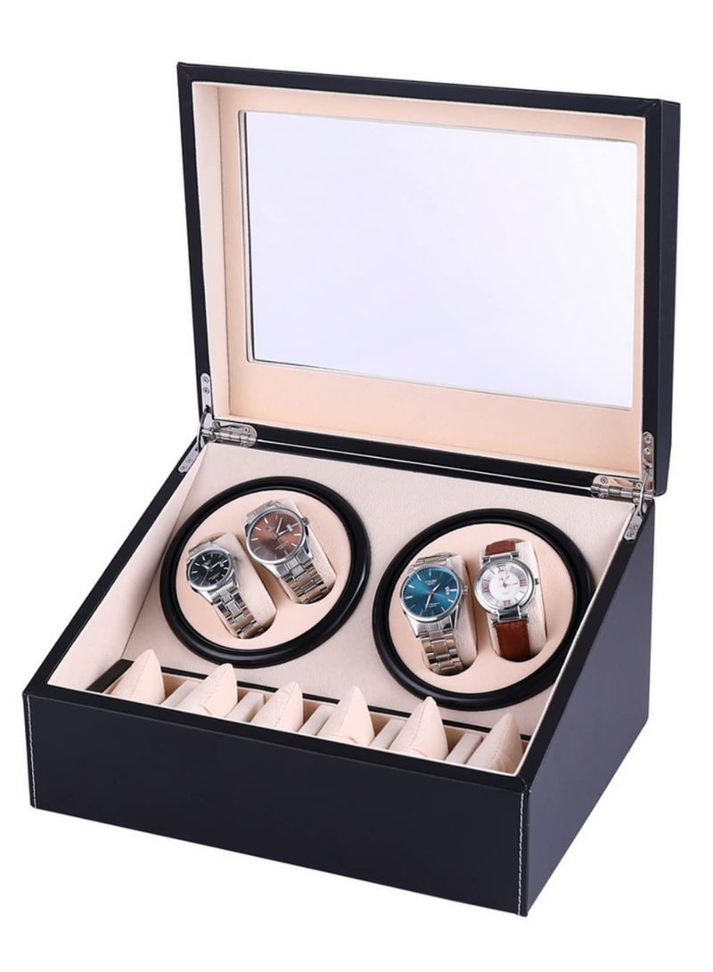 Automatic Watch Winding Box Wooden Display Case with Silent Motor for 4+6 Watches Double Head Winder Storage Jewelry Collection Holder Remontoir Shake Free - Image 1