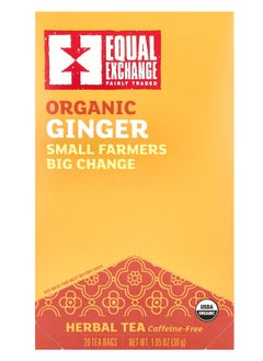 Equal Exchange Organic Ginger Herbal Tea Caffeine Free 20 Tea Bags 1.05 oz (30 g) 