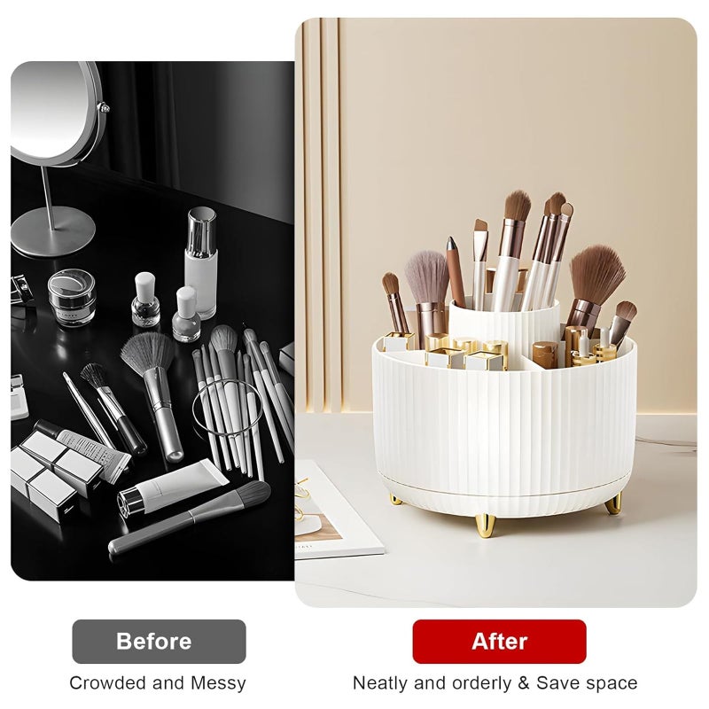Diesisa Makeup Brush Holder Organizer,360Â° Rotating Makeup Brush Organizer,5 Slot Make up Brushes Cup for Cosmetics, Nail Polish, Art Supply, Bathroom Vanity Desktop Organizer - White - Image 3