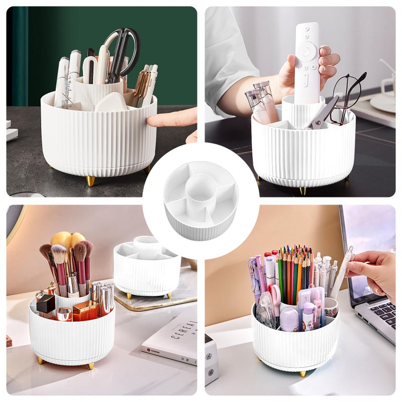 Diesisa Makeup Brush Holder Organizer,360Â° Rotating Makeup Brush Organizer,5 Slot Make up Brushes Cup for Cosmetics, Nail Polish, Art Supply, Bathroom Vanity Desktop Organizer - White - Image 5