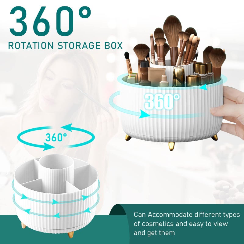 Diesisa Makeup Brush Holder Organizer,360Â° Rotating Makeup Brush Organizer,5 Slot Make up Brushes Cup for Cosmetics, Nail Polish, Art Supply, Bathroom Vanity Desktop Organizer - White - Image 2