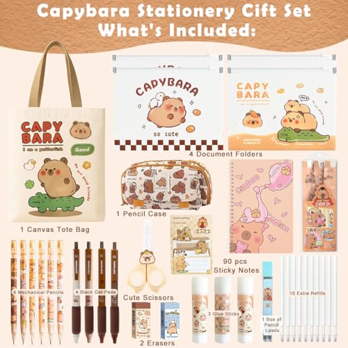 Climberty® Capybara Stationery Set, A5 Spiral Notebook, Cartoon Pen with Refills, Mechanical Pencil, Eraser & File Organizer Bag, School & Office Supplies, Ideal Gift for Students - Image 2