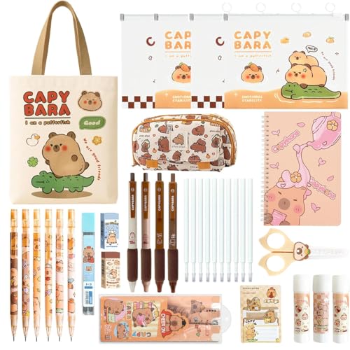 Climberty® Capybara Stationery Set, A5 Spiral Notebook, Cartoon Pen with Refills, Mechanical Pencil, Eraser & File Organizer Bag, School & Office Supplies, Ideal Gift for Students - Image 1