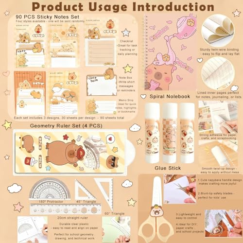 Climberty® Capybara Stationery Set, A5 Spiral Notebook, Cartoon Pen with Refills, Mechanical Pencil, Eraser & File Organizer Bag, School & Office Supplies, Ideal Gift for Students - Image 3