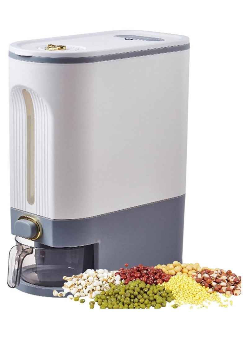 DubaiGallery Rice Dispenser 25lb Large Grain Container Storage with Lid Measuring Cylinder Moisture Resistant Household Cereal Dispenser Bucket for Kitchen Soybean Corn White and Grey - Image 1