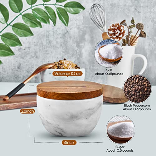 MarcZero Large Salt Box Spice Seasonings Keeper Pepper Container,Marble Base with Wooden Cover,Salt Cellar Big Capacity Elegant Design (White) - Image 2