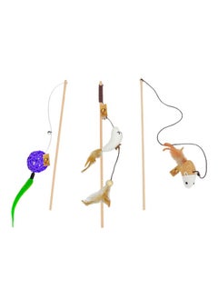 Cat Teasing Stick Combo For Cats & Kittens - (Double Dangler Bird + Mouse Bell + Rattle Ball) | Cat Teaser Stick & Feather Interactive Teasing Wand Toy With Rod (3 Pcs)