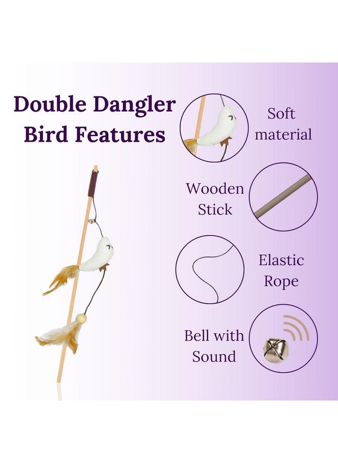 Generic - Cat Teasing Stick Combo For Cats & Kittens - (Double Dangler Bird + Mouse Bell + Rattle Ball) | Cat Teaser Stick & Feather Interactive Teasing Wand Toy With Rod (3 Pcs) - Image 1