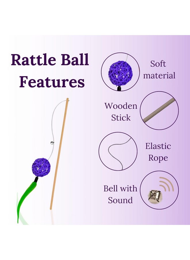 Generic - Cat Teasing Stick Combo For Cats & Kittens - (Double Dangler Bird + Mouse Bell + Rattle Ball) | Cat Teaser Stick & Feather Interactive Teasing Wand Toy With Rod (3 Pcs) - Image 1