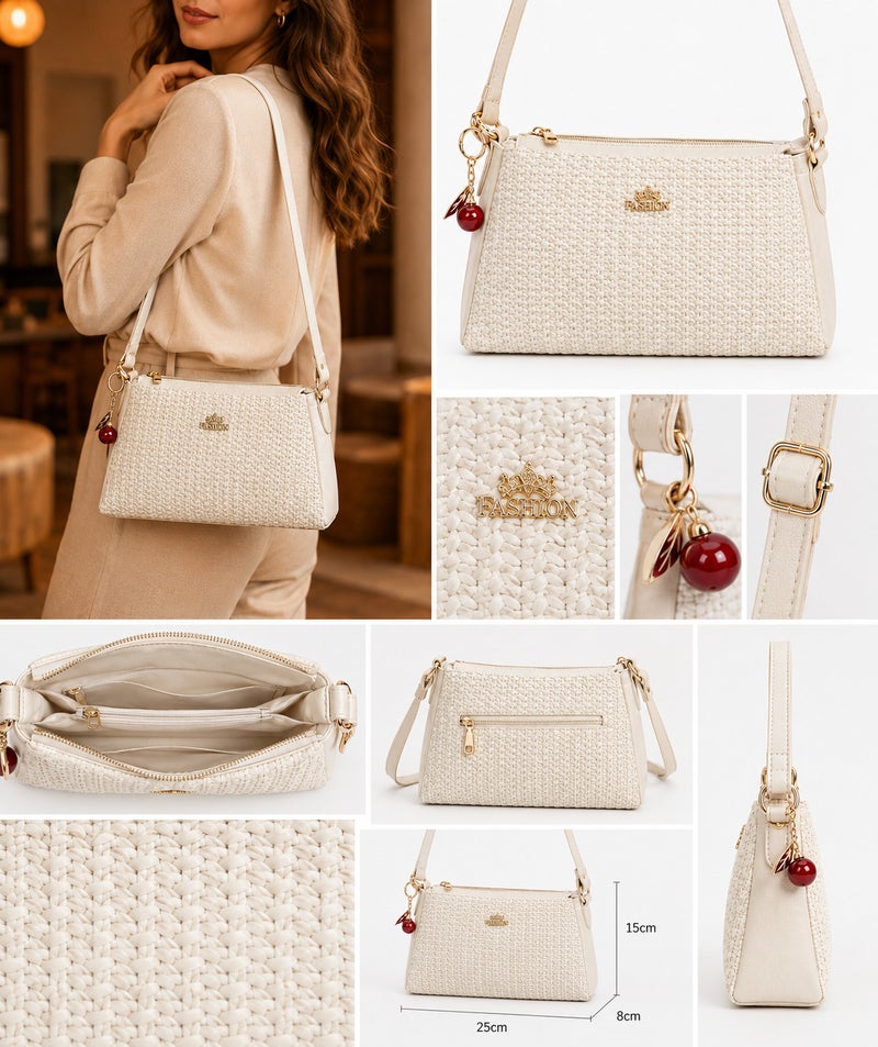 Kanaz-Women's Woven Crossbody Shoulder Bag with Adjustable Strap and Zip Closure - Image 2
