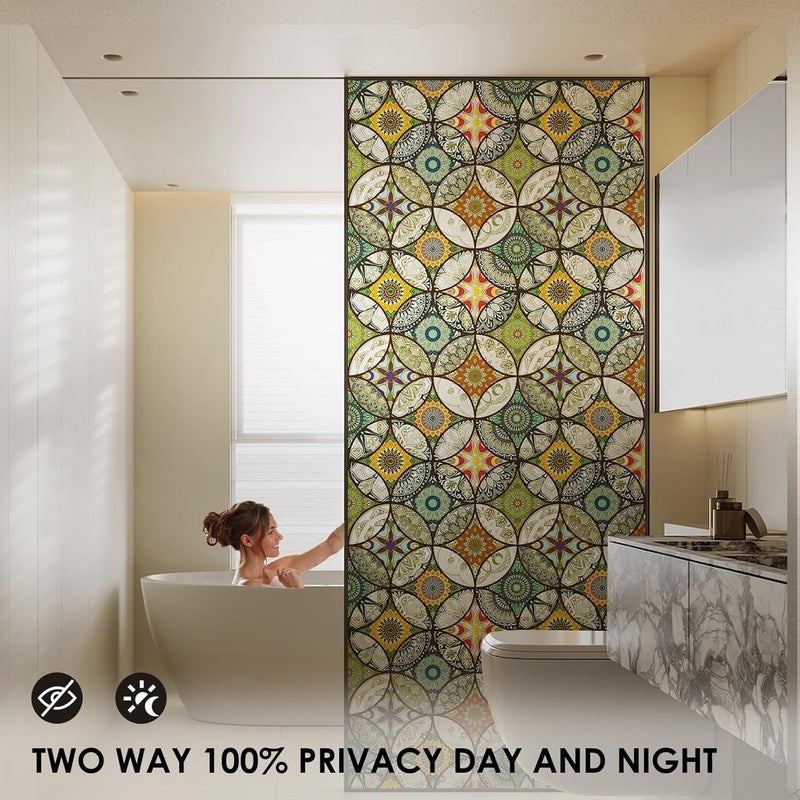 DKTIE Static Cling Decorative Window Film with Installation Tools Non Adhesive Privacy Film, Stained Glass Window Film for Bathroom Shower Door Heat Cotrol Anti UV, 17.7 x 78.7 Inch - Image 2