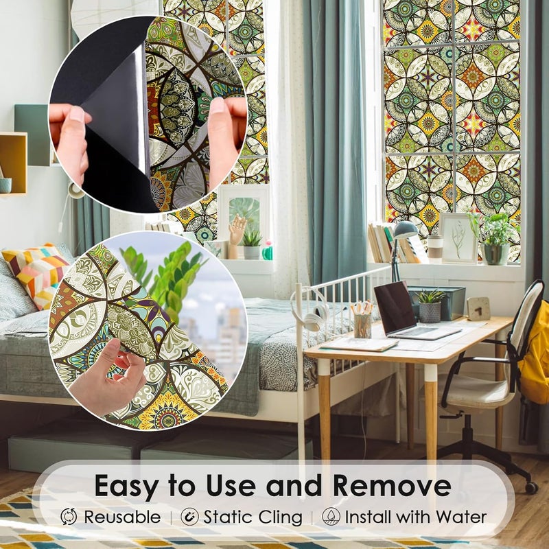 DKTIE Static Cling Decorative Window Film with Installation Tools Non Adhesive Privacy Film, Stained Glass Window Film for Bathroom Shower Door Heat Cotrol Anti UV, 17.7 x 78.7 Inch - Image 4