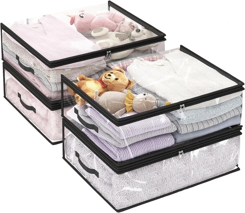 TAKIVA Transparent Plastic Clothes Storage Bag Pack of 4 Clothes Organiser for Wardrobe Saree Covers with zip Saree Organizer for Wardrobe Saree Bags Storage Saree Covers for Storage - Image 1