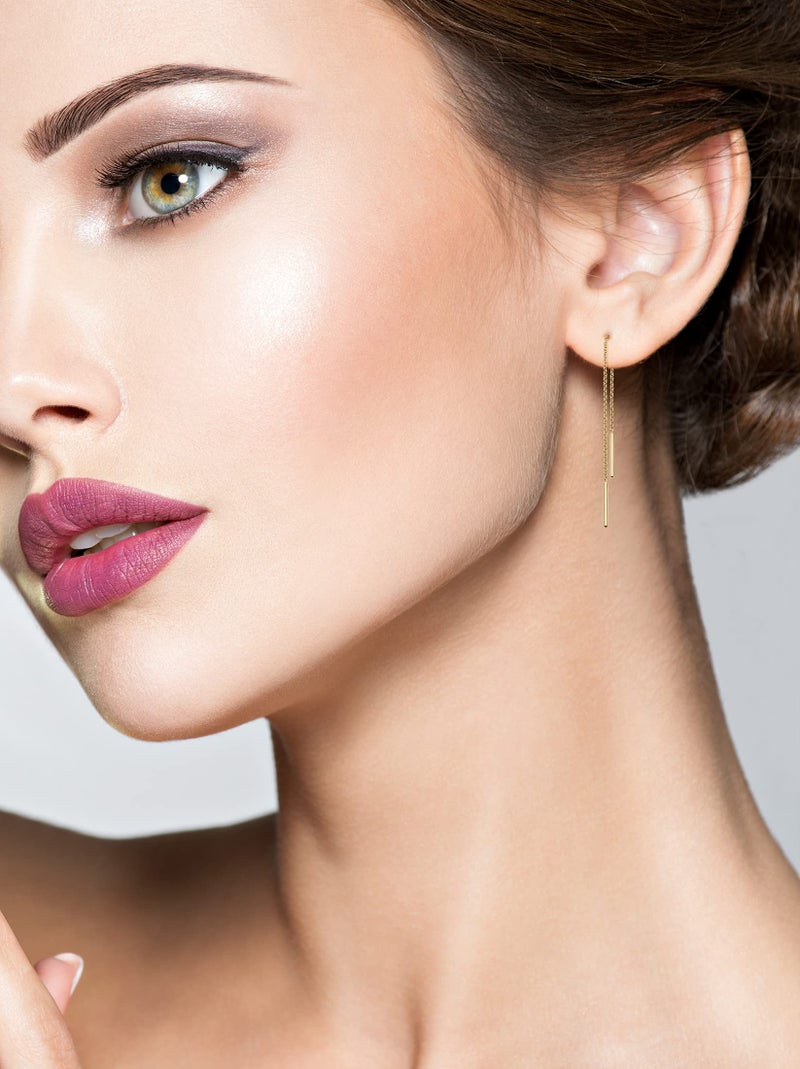 Miabella 925 Sterling Silver or 18K Yellow Gold Plated 925 Sterling Silver Bar Drop Threader Chain Earrings for Women Made in Italy (4 Inches, yellow-gold-plated-silver) - Image 3