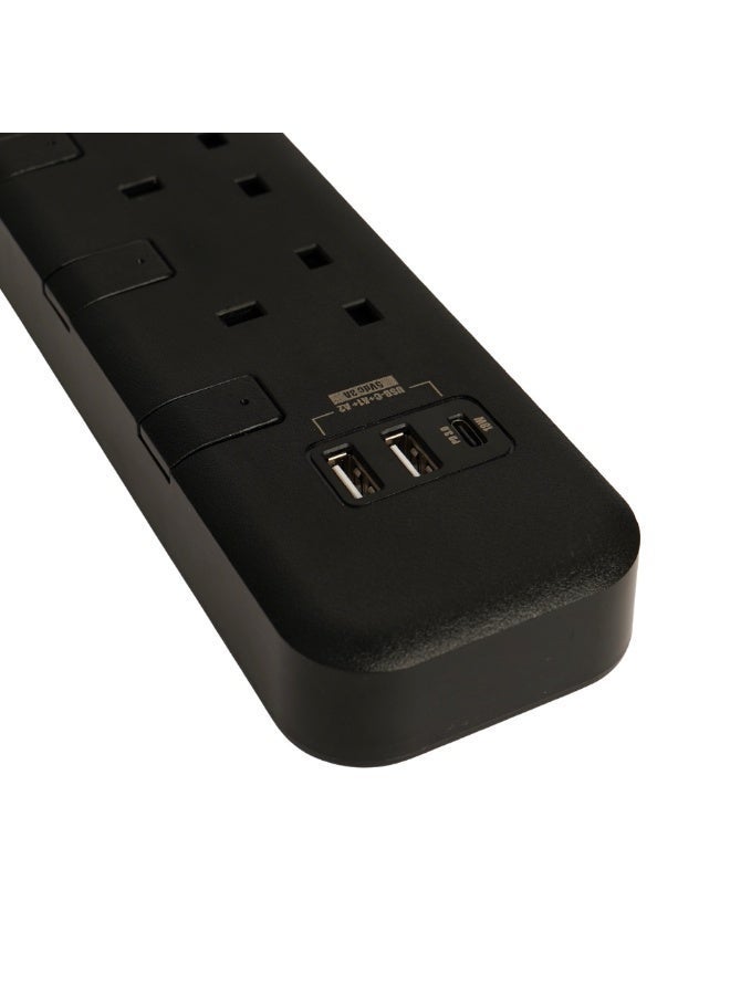 Jeebel SASO-certified power extension with high operating capacity of 2990W, four independent UK outlets with USB and Type-C ports, advanced safety system with overload protection, 5-meter cable - Image 4