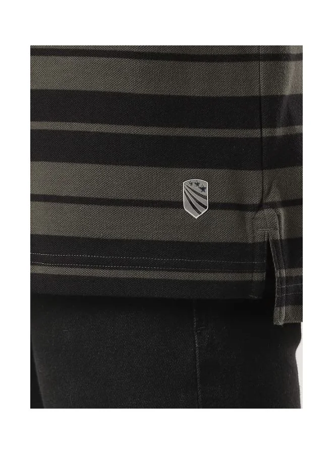 Jockey Black & Dark Olive US93 Men Super Combed Cotton Rich Striped Polo T Shirt for Men | Best Price UAE