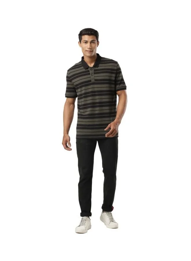 Jockey Black & Dark Olive US93 Men Super Combed Cotton Rich Striped Polo T Shirt for Men | Best Price UAE