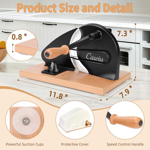 CAWIU Upgraded Manual Bread Slicer for Homemade Sourdough Bread - Adjustable Thickness Bread Cutter with Hand Crank, Suction Cups, Slicing Guide, Scale Line & Cover, for Perfect Even Slices (Black) - Image 2