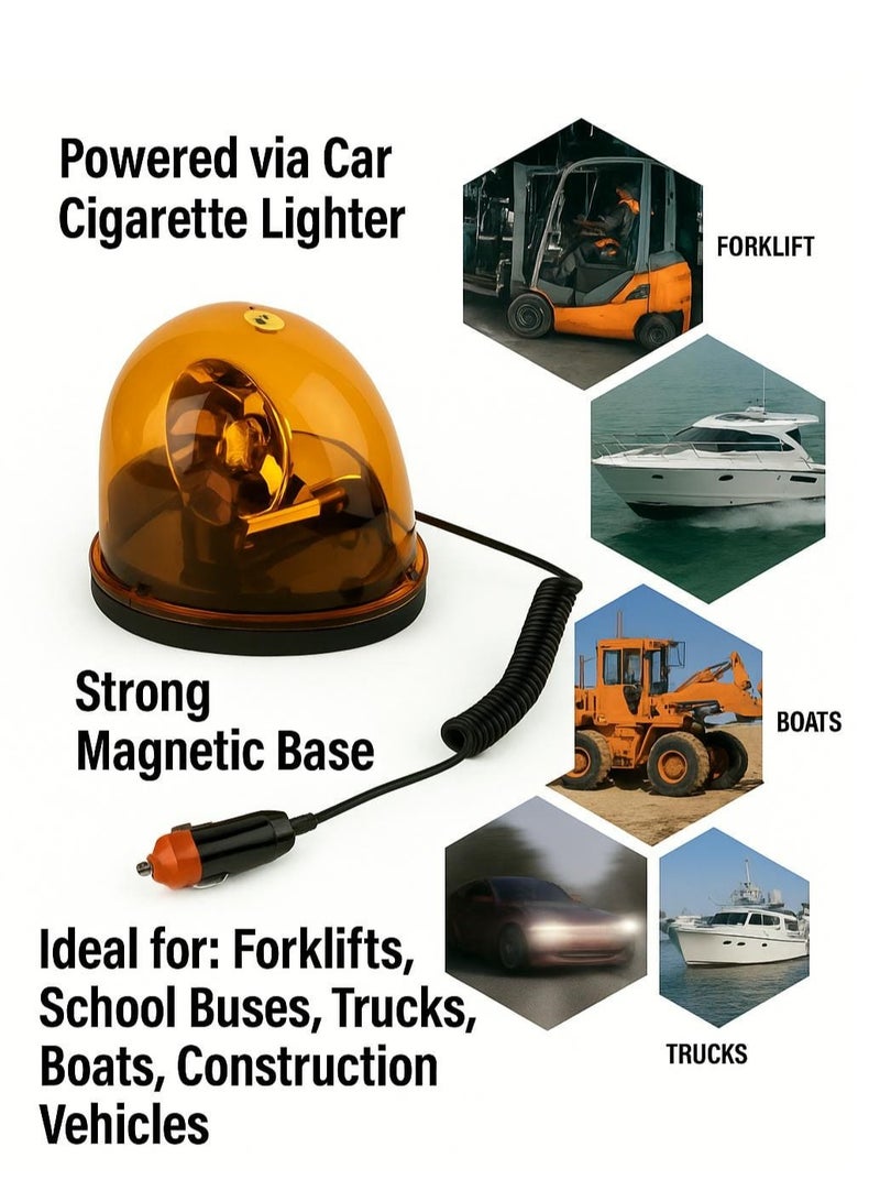 12V Vehicle Rotating Warning Light Strong Magnet Cigarette Lighter Plug Multi Color - Image 2