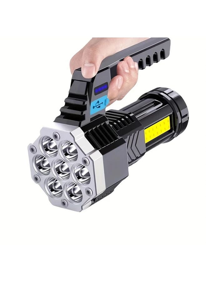 مصباح تكتيكي عالي الطاقة LED أسود فضي، قابل لإعادة الشحن، بعيد المدى، متوافق مع USB-C - Image 2