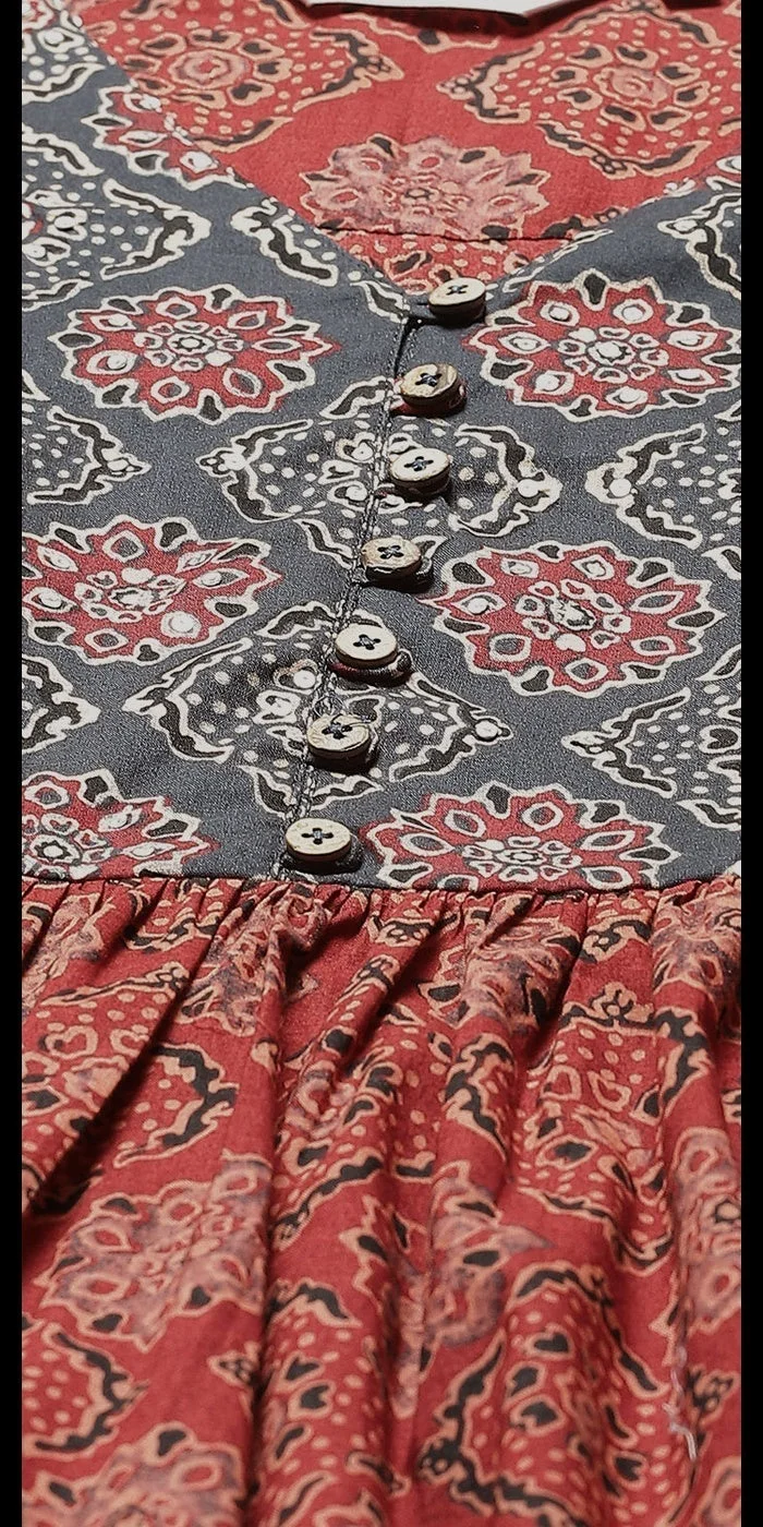 Biba Rust Cotton Flared Printed Short Kurti