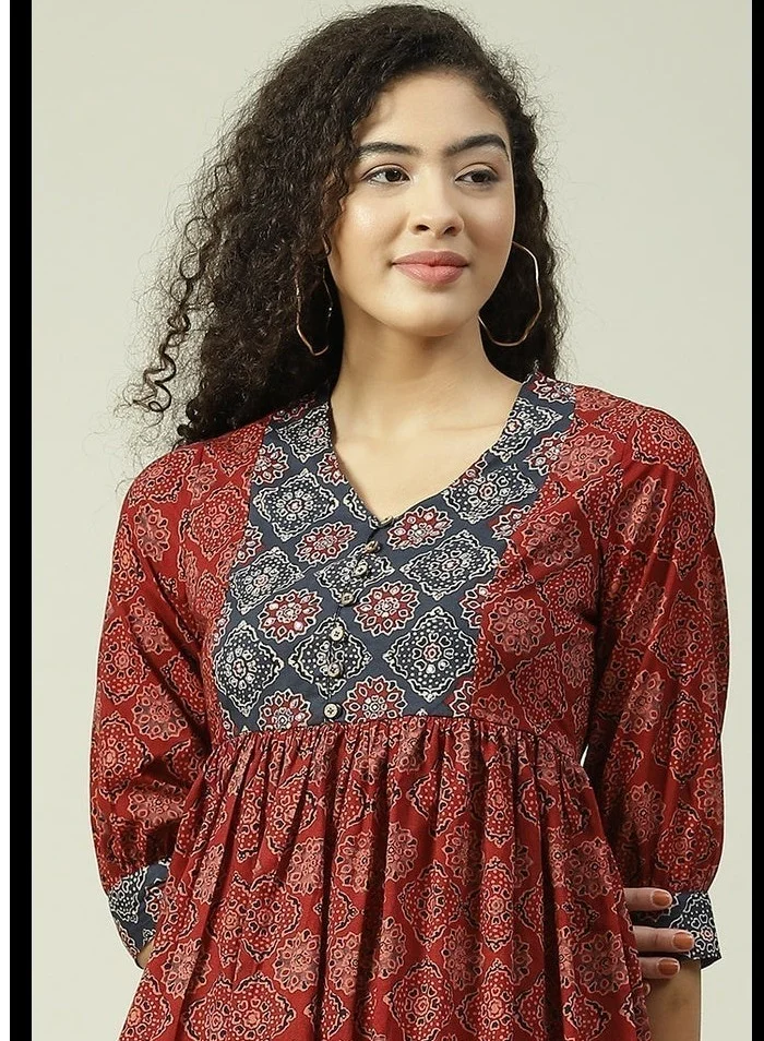 بيبا قرطية قصيرة مطبوعة بطباعة القطن الصدأ