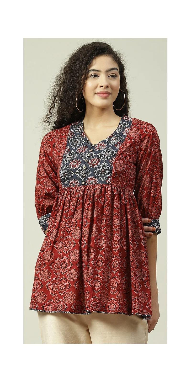 بيبا قرطية قصيرة مطبوعة بطباعة القطن الصدأ