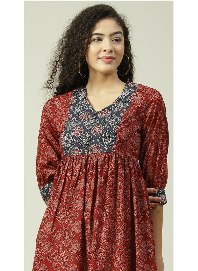 بيبا قرطية قصيرة مطبوعة بطباعة القطن الصدأ