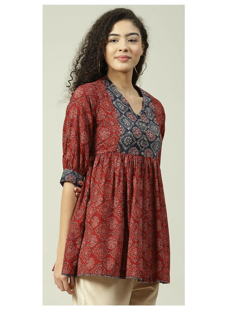 Biba Rust Rust Cotton Flared Printed Short Kurti for Women | Best Price UAE