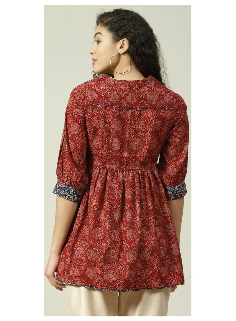 Biba Rust Rust Cotton Flared Printed Short Kurti for Women | Best Price UAE