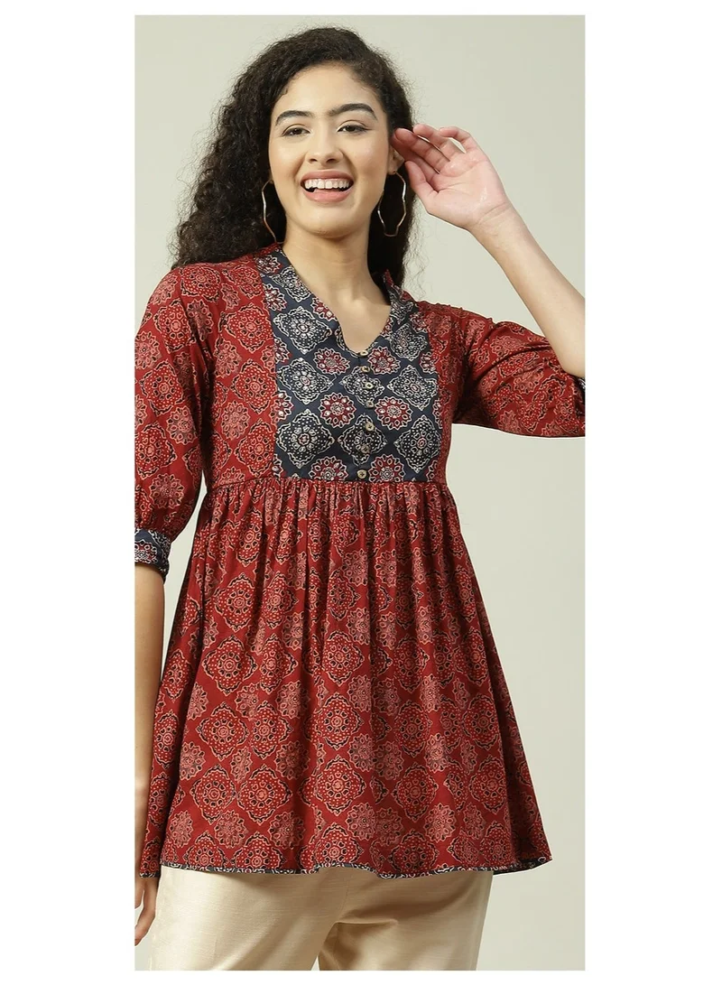 Biba Rust Rust Cotton Flared Printed Short Kurti for Women | Best Price UAE