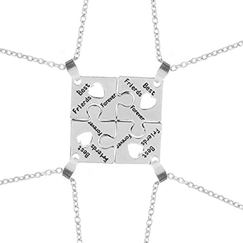 Sisadodo Best Friend Friendship Necklaces for 4, Best Friends Forever Friend Necklace Engraved Puzzle Friendship Pendant Charm Necklaces Set Christma Gift for Women Female - Image 1