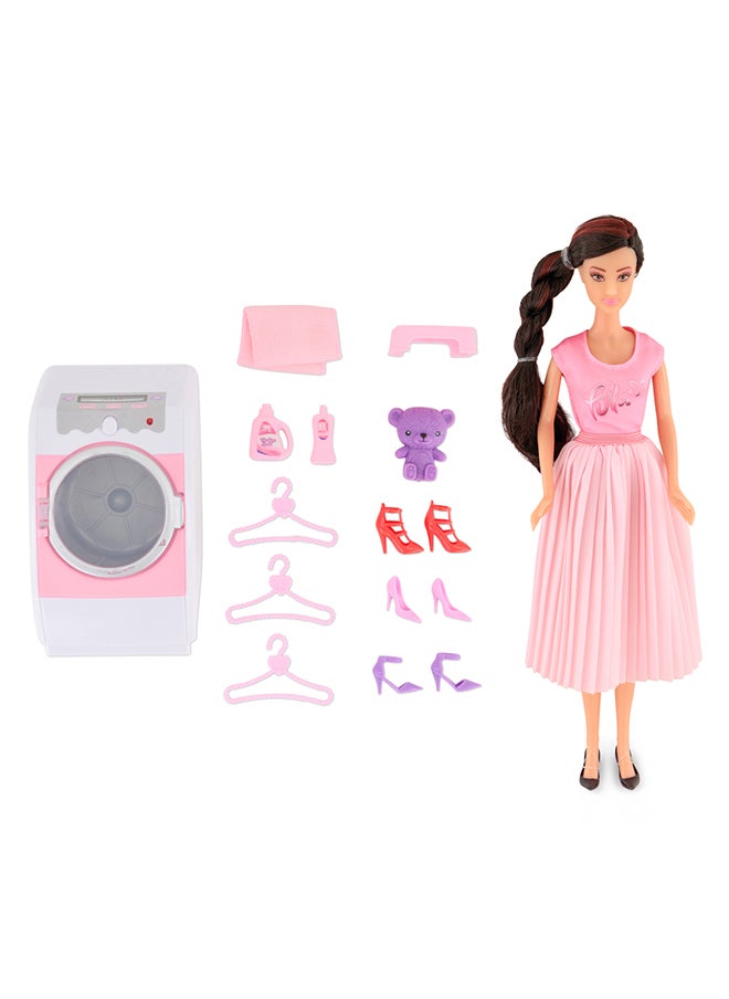 Fulla Doll With Washing Machine Set Includes Towels, Hangers Toy Bear Boxes And Shoes & Machine Features Light And Sound- Interactive Household Role-Play For Kids, Perfect For Eid Gifting  - Image 5