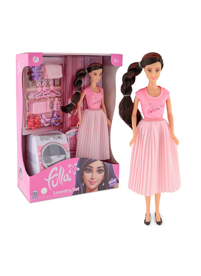 Fulla Doll With Washing Machine Set Includes Towels, Hangers Toy Bear Boxes And Shoes & Machine Features Light And Sound- Interactive Household Role-Play For Kids, Perfect For Eid Gifting  - Image 1