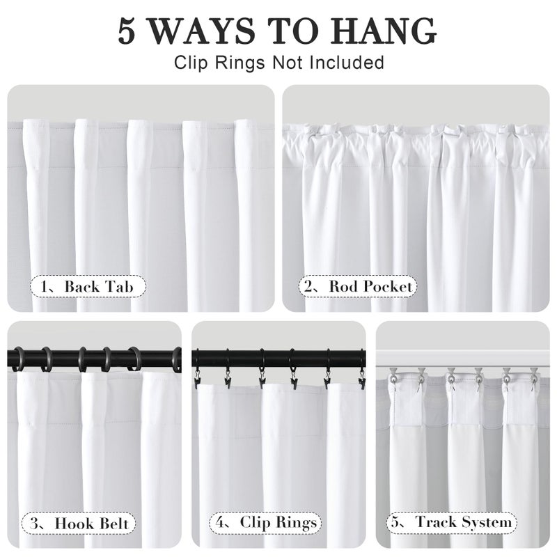 Joywell Linen 100% Blackout Curtains 84 Inches Length Long  Rod Pocket/Back Tab/Hook Belt/Clip Rings  Thermal Insulated Drapes Boho for Teen Girls Bedroom Living Room (2 Panels 52 x 84  White) - Image 2