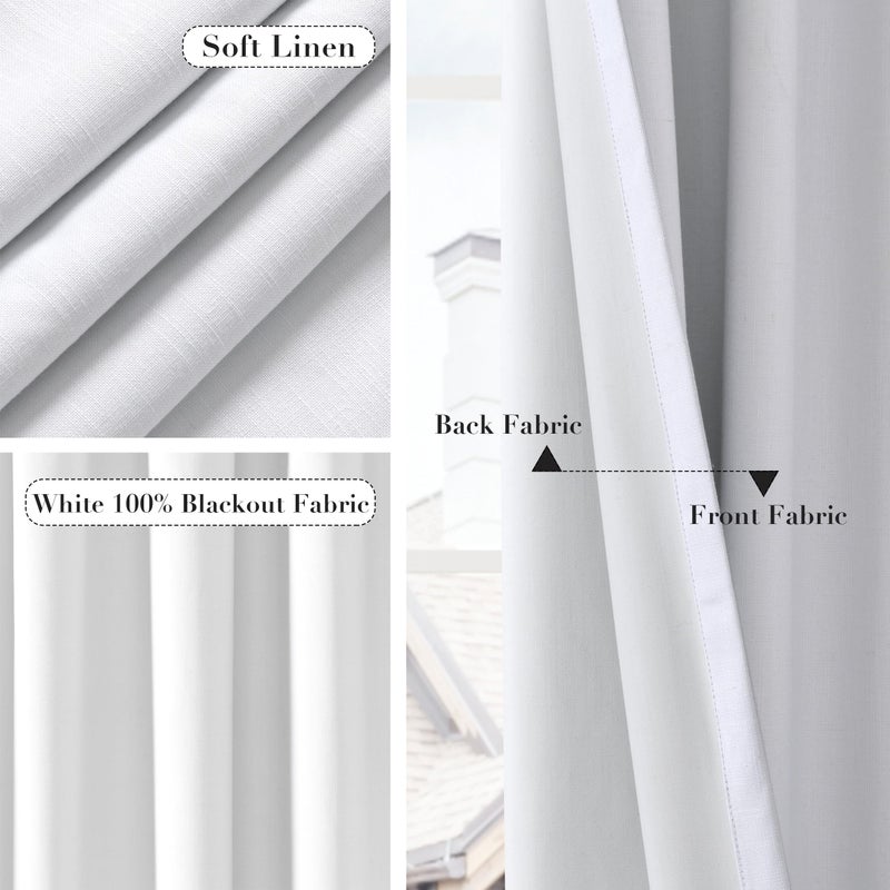 Joywell Linen 100% Blackout Curtains 84 Inches Length Long  Rod Pocket/Back Tab/Hook Belt/Clip Rings  Thermal Insulated Drapes Boho for Teen Girls Bedroom Living Room (2 Panels 52 x 84  White) - Image 5