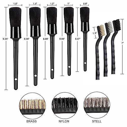 HMPLL 10pcs Detailing Brush Set, Multi-Purpose Car Detailing Brushes for Cleaning Car Interior, Exterior, Engine, Leather, Including 5 car Cleaning Brush, 3 Wire Brush, 2 Air Vent Brush,Black - Image 5