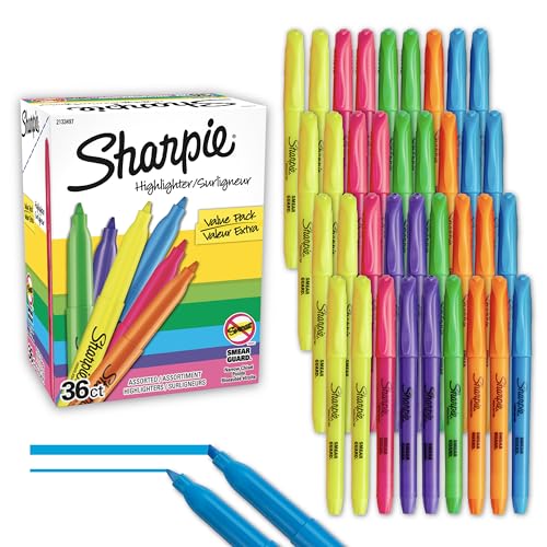 Sharpie Pocket Highlighters Narrow Chisel Tip Highlighter Marker Set Pack Of 36 In 6 Assorted Fluorescent And Pastel Highlighters Ideal For Office Teacher And School Supplies - Image 1