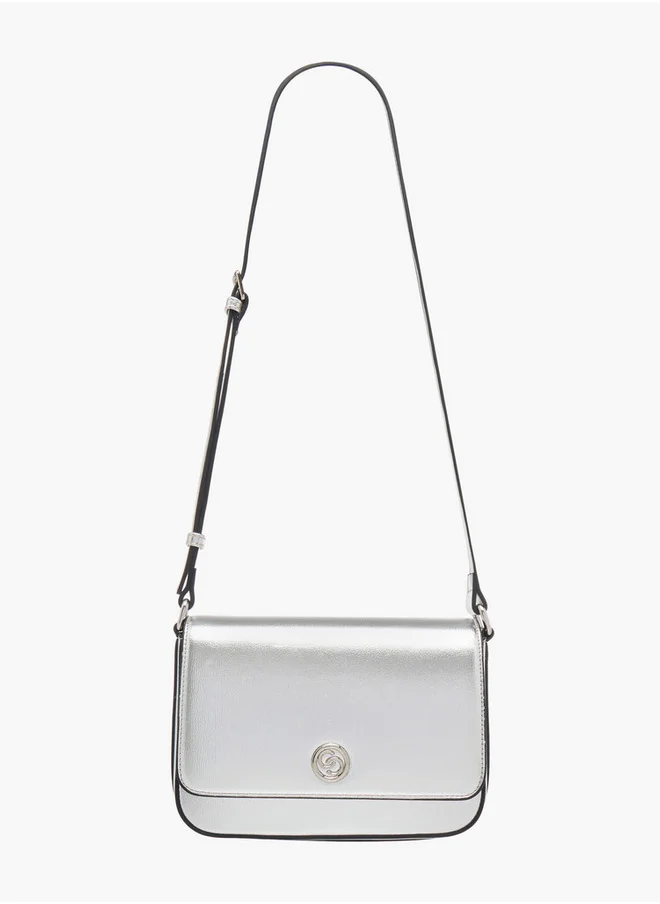 سيليست Women's Metallic Crossbody Bag with Flap Closure and Adjustable Strap