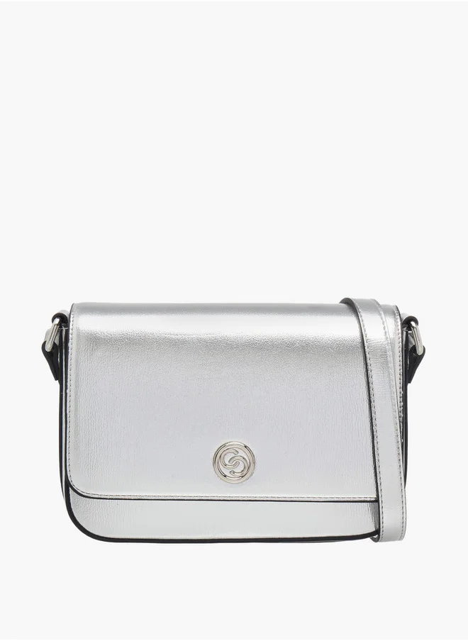 سيليست Women's Metallic Crossbody Bag with Flap Closure and Adjustable Strap