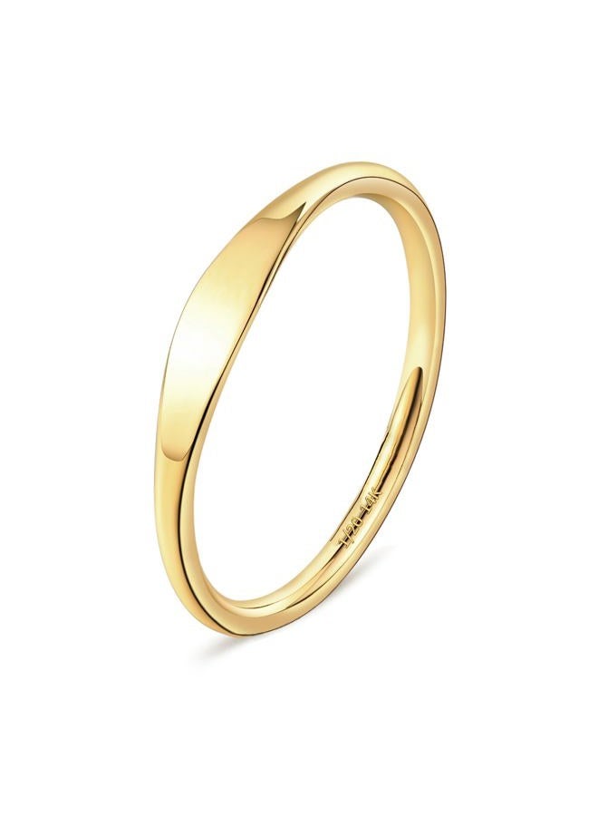 NOKMIT 1.5mm 14K Gold Filled Slim Signet Rings Thin Croissant Pinky Ring for Women Dainty Gold Twisted Stacking Statement Flat Ribbed Plain Band Comfort Fit Size 4 to 10 (7) - Image 1