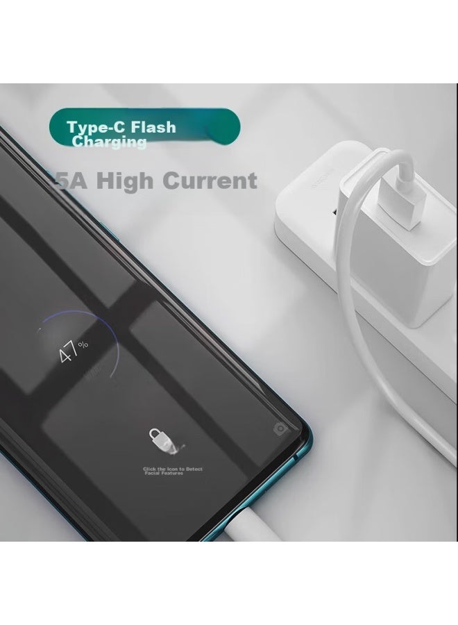 CAN كابل شحن سريع من نوع Type-C مناسب لشحن أوبو السريع 65 واط كابل فلاش لهاتف رينو 7 أندرويد، مخصص لهاتف Find/k9، بطول 1.5 متر، أبيض - Image 2