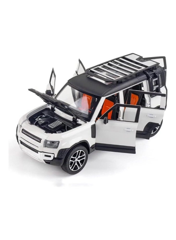 Model Car 1/24 Alloy DieCast For Land Rover For Defender Model Toy Car Simulation Sound Light Pull Back Collection Children Gifts Model Car (Color : Silver) - Image 1