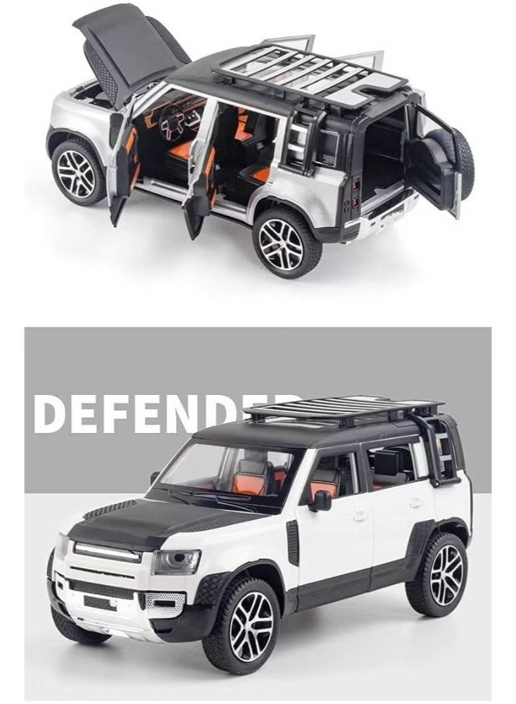 Model Car 1/24 Alloy DieCast For Land Rover For Defender Model Toy Car Simulation Sound Light Pull Back Collection Children Gifts Model Car (Color : Silver) - Image 2