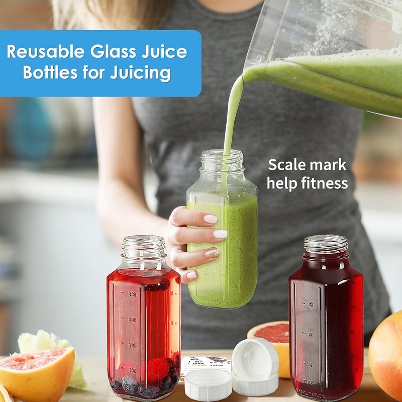 Syntic 8 Pack 16 Oz Reusable Glass Milk Bottles w 100% Airtight Heavy Duty SCREW Lid & 2 Pour Spouts - Glass Juice Bottles w Capacity Mark - Beverage Drinking Jar Juice Container Breast Milk(Extra 2 Lids) - Image 5