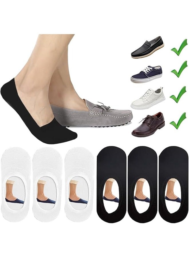 DUNISO 6 Pairs Mens No Show Socks Non Slip Thin No See Invisible Boat Liner Loafer Sock，Comfort Breathable Socks，3 Black,3 White - Image 1