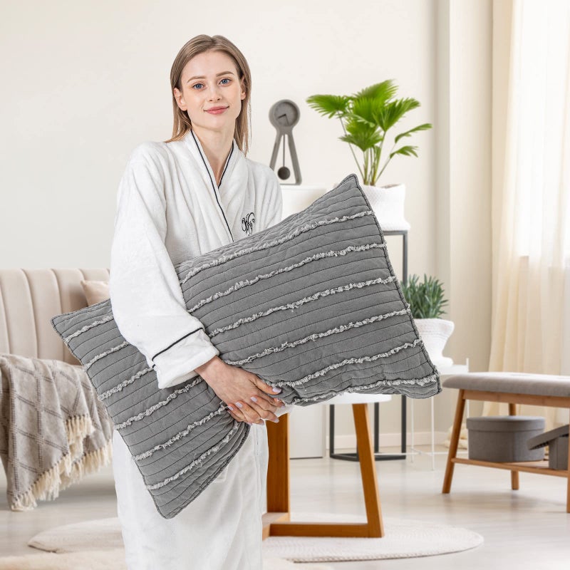BOSOWOS بوسوفوس القياسي الحجم وسادة shams مجموعة من 2 Ultra ناعمة التنفس 20 × 26 بوصة سادة حالة مغلف إغلاق الألياف الدقيقة سدادات السرير - Image 3
